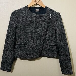 Anne Klein Cropped Biker Moto Style Jacket Tweed Quilted Inside‎ Women's Size 4